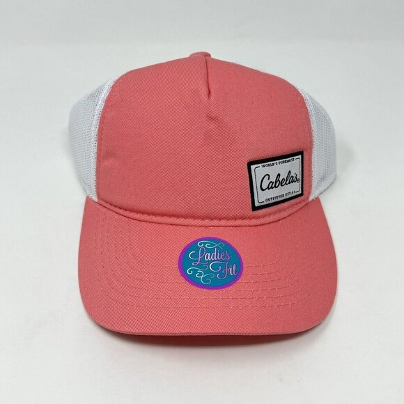 NEW Cabela's 5-Panel Mesh-Back Trucker Cap Ladies Fit‎ Snap Back Hat Pink White - Picture 1 of 12